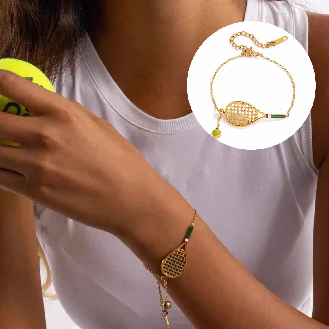 Tennis Racket Adjustable Bracelet (Gold)