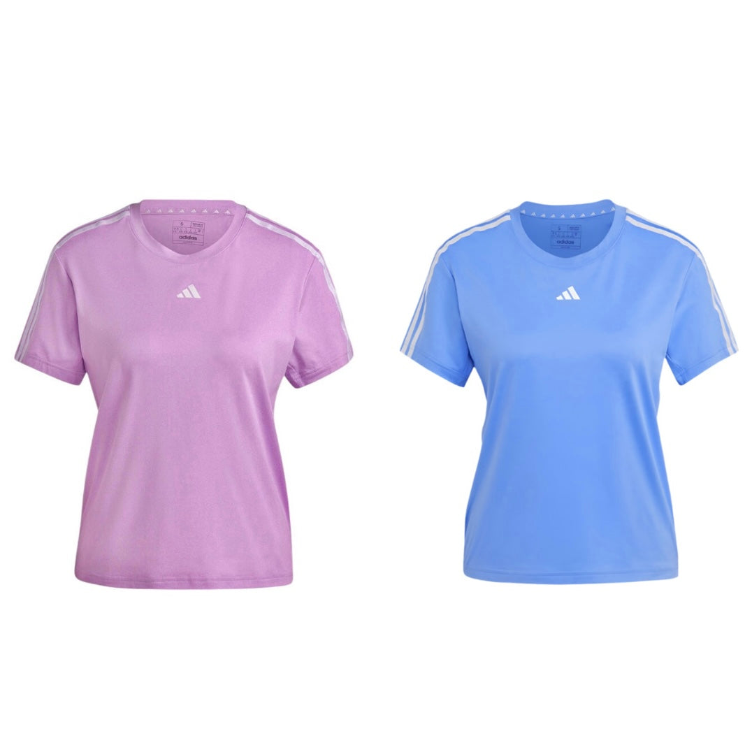 Adidas Women’s Aeroready Essentials 3-Stripes Tee Top T-Shirt (Lilac Pink / Blue) - 爱游戏体育-爱游戏|爱游戏官方网站